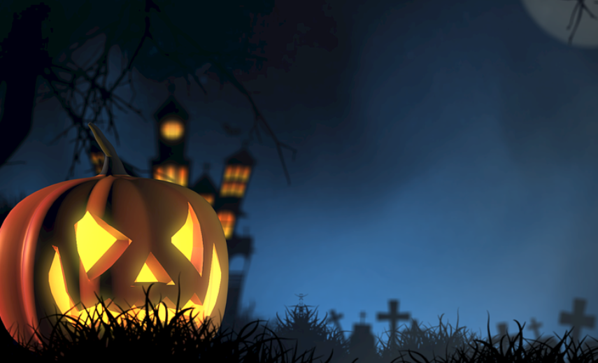 halloween night cartoon of pumpkin in graveyard