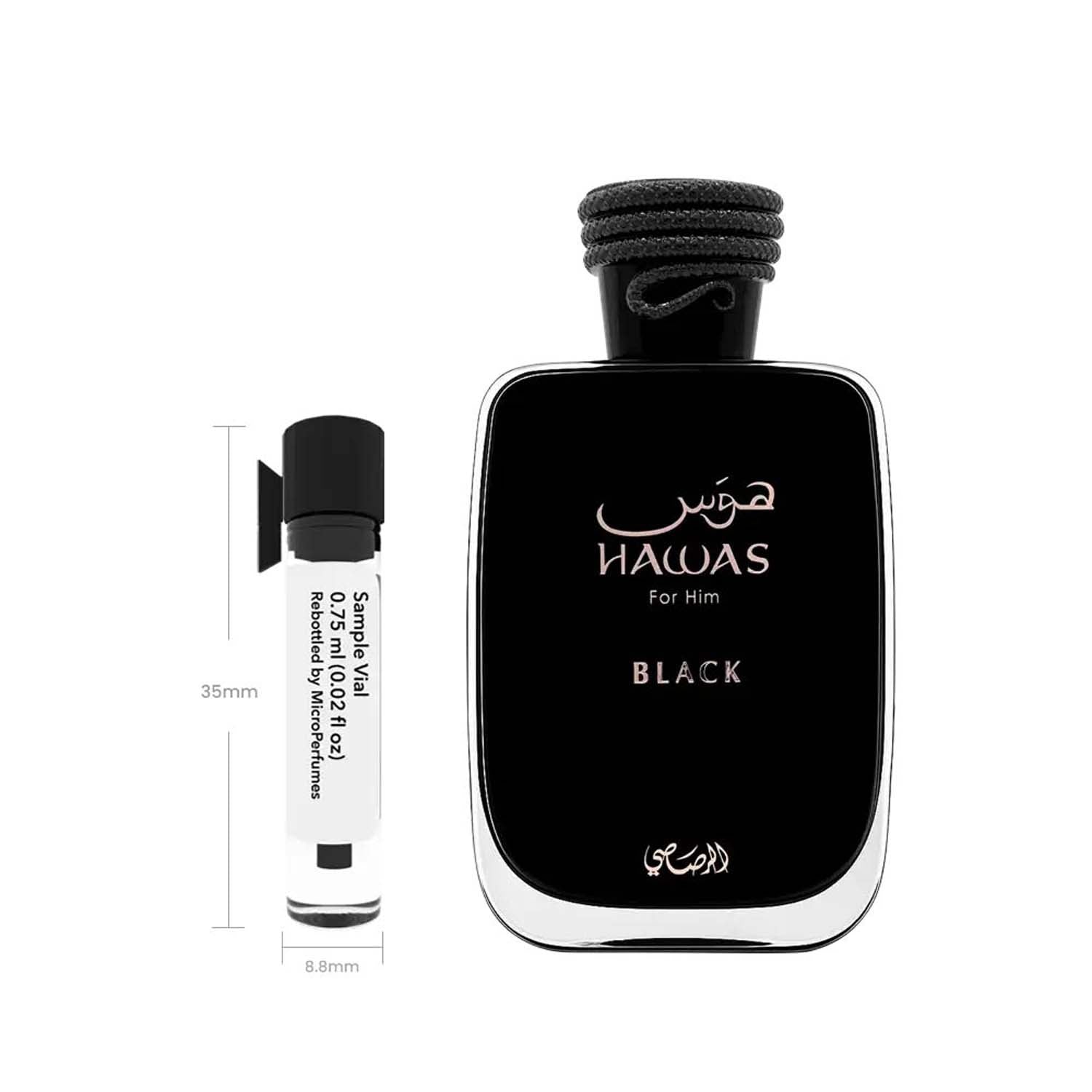 Hawas Black by Rasasi Eau de Parfum Sample Vial for Men